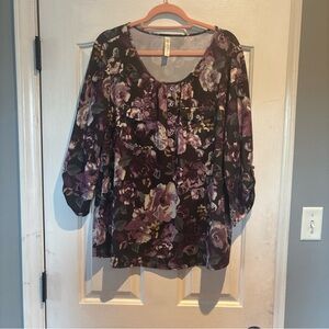 Perseption Floral Blouse - Purple and Black